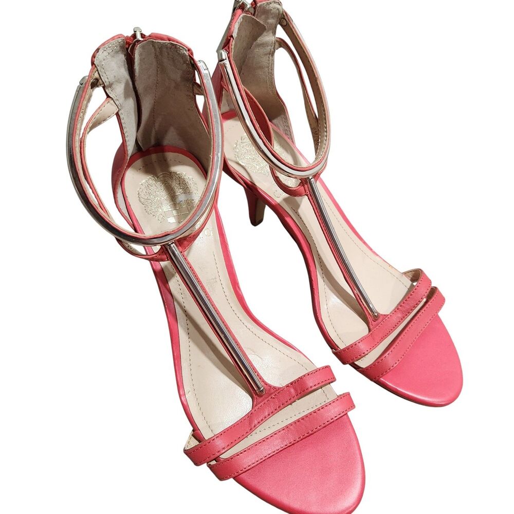Vince Camuto Coral Red Leather Strappy Heels Sandals Size 6M EU 36